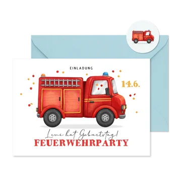 Feuerwehr-Einladung Kindergeburtstag Feuerwehrauto